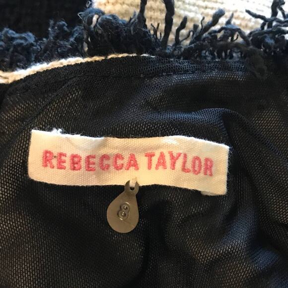 Rebecca Taylor Two Toned Embellished Neck Tweed Fringe Dress - Picture 10 of 12